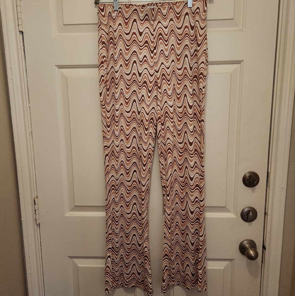 Hollister Pants Womens Flare Leg Ultra High Rise Geometric Print Pull On Sz L